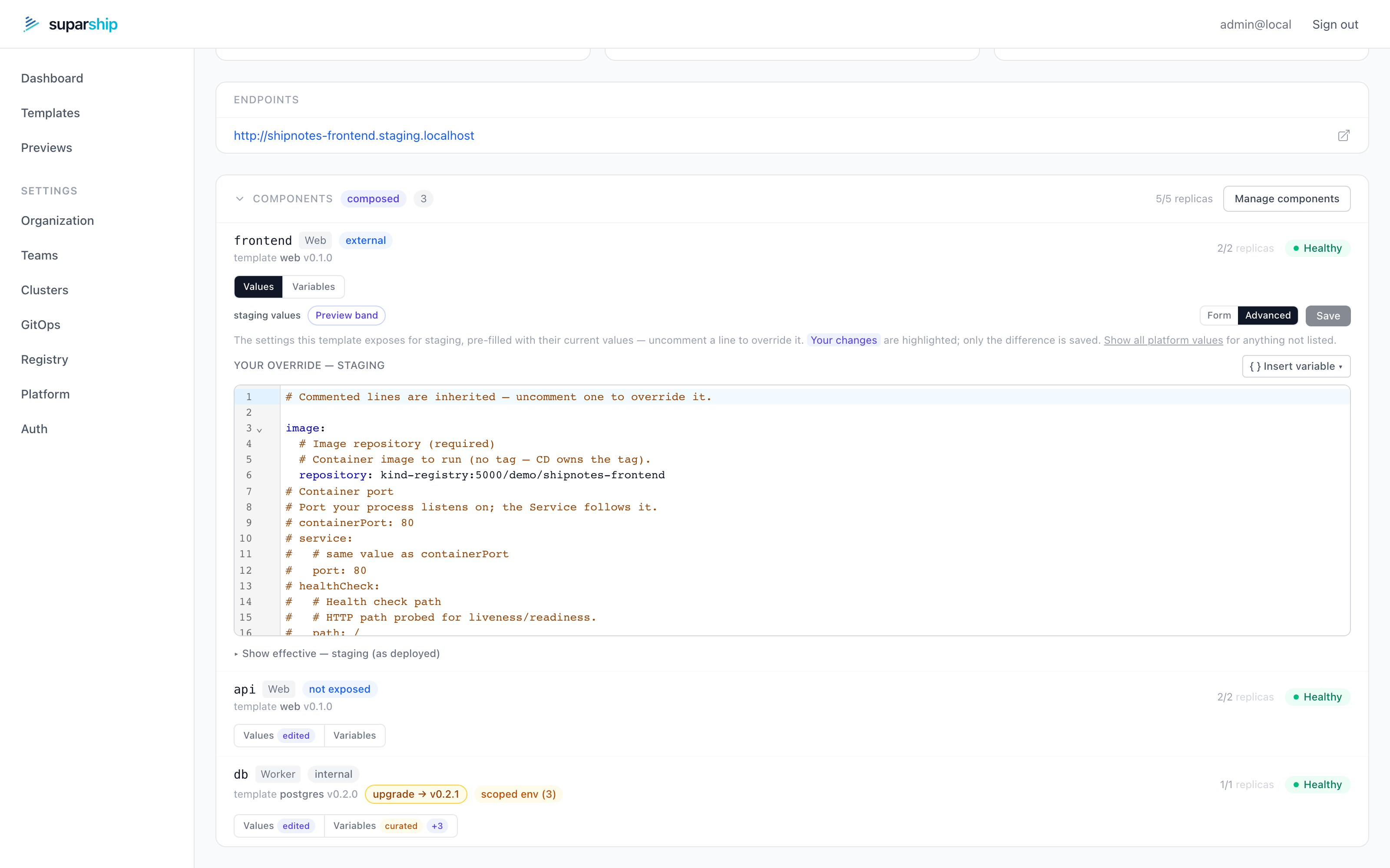 suparship advanced values editor with platform tokens