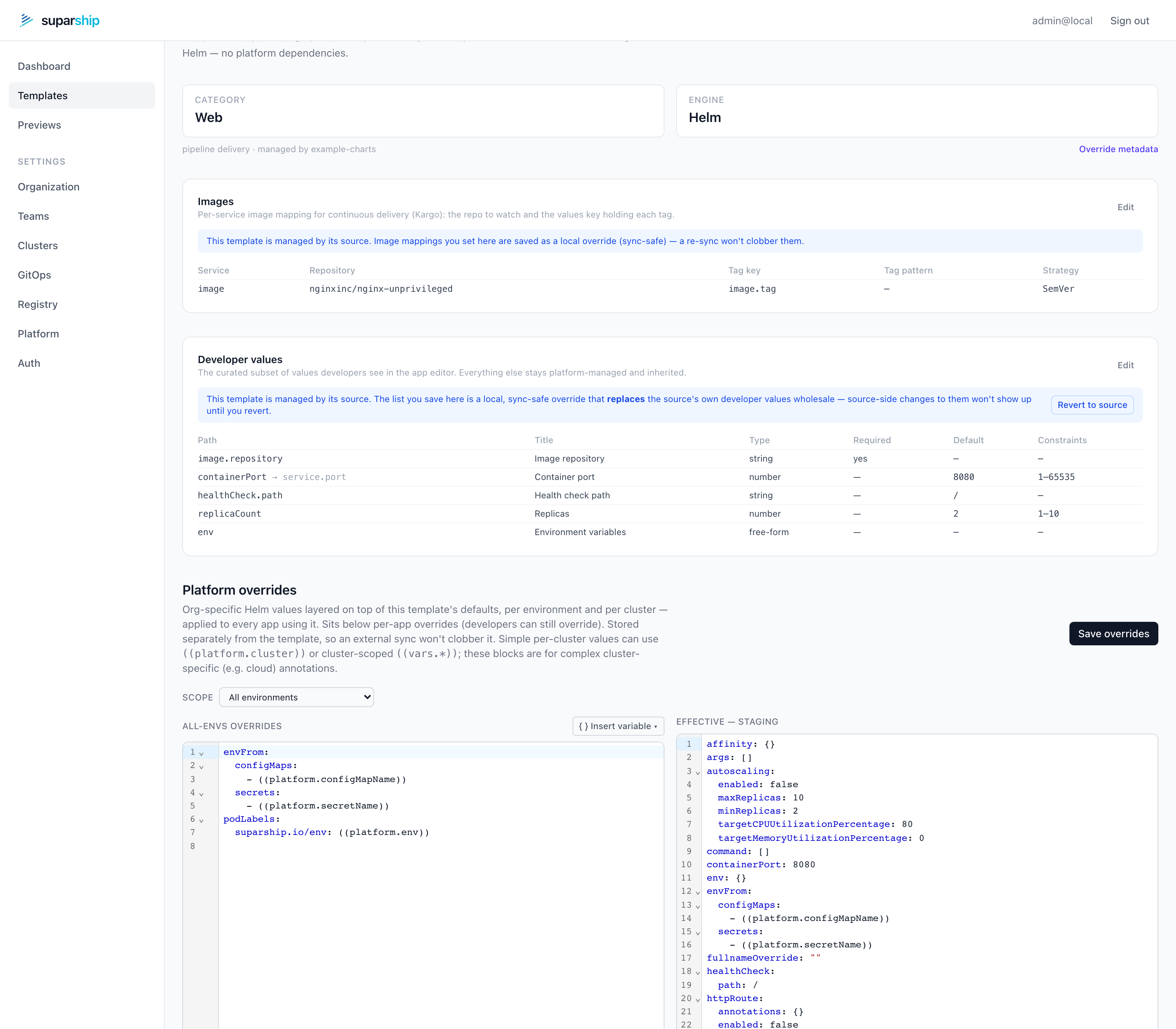 suparship template platform overlays with tokens